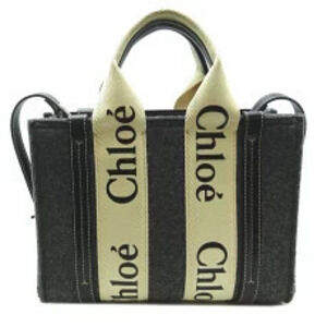 Chloe Woody Handbag Felt Gray Black